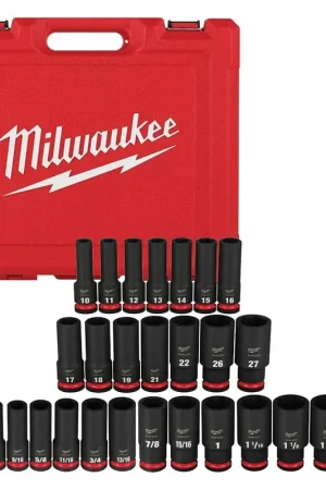 Bargain Milwaukee 29PC SHOCKWAVE Impact Duty 1/2" Drive SAE & Metric Deep 6 Point Socket Set 49-66-7016