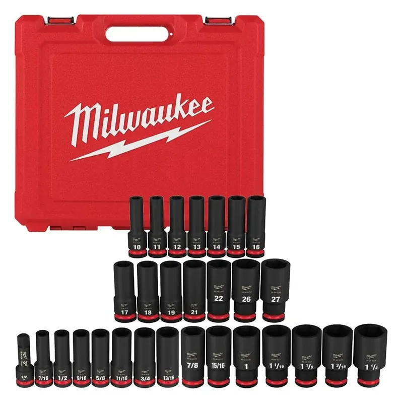Bargain Milwaukee 29PC SHOCKWAVE Impact Duty 1/2" Drive SAE & Metric Deep 6 Point Socket Set 49-66-7016