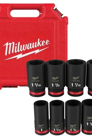Affordable Milwaukee 8 Piece Shockwave Impact Duty 3/4" Drive SAE Deep 6 Point Socket Set 49-66-7018